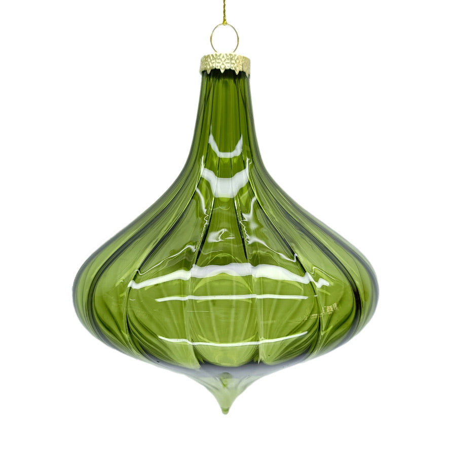 Optic Clear Green Glass Onion Finial Ornament  | Putti Christmas Decorations