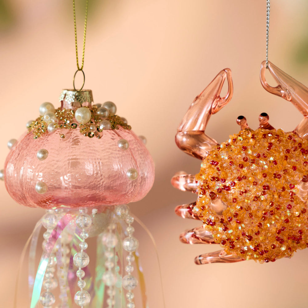 Orange Crab Handblown Glass Ornament | Putti Christmas Decorations