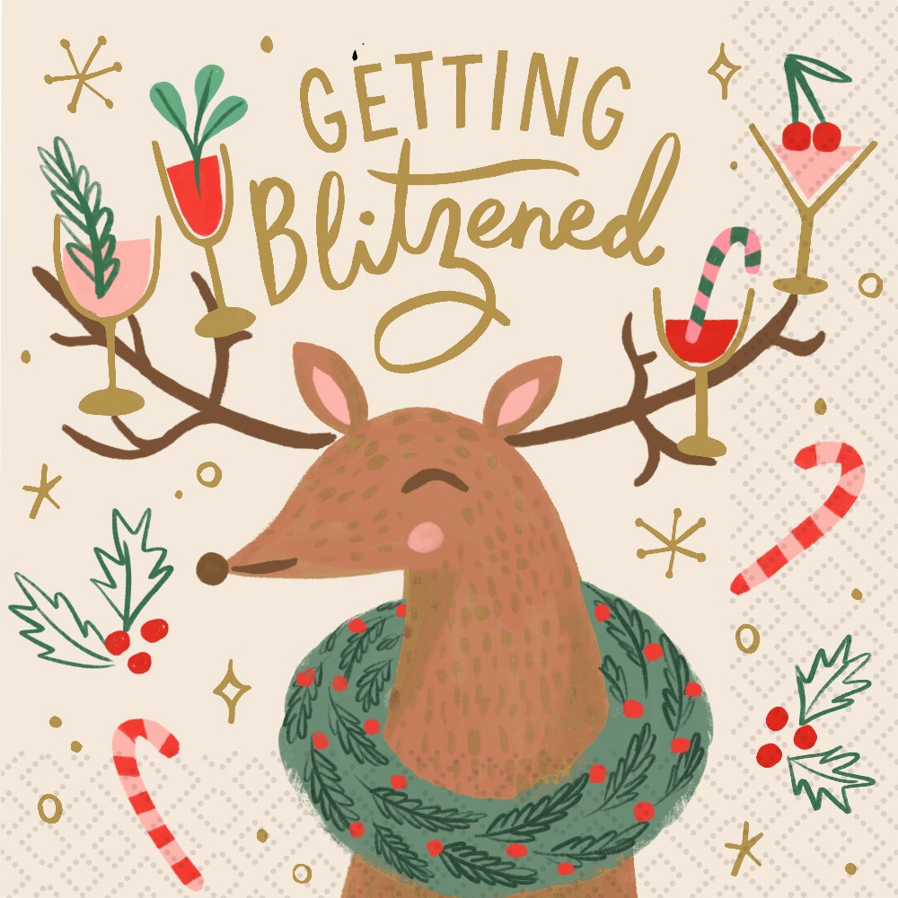 "Getting Blizened" Reindeer Cocktail Napkins | Putti Christmas Entertaining