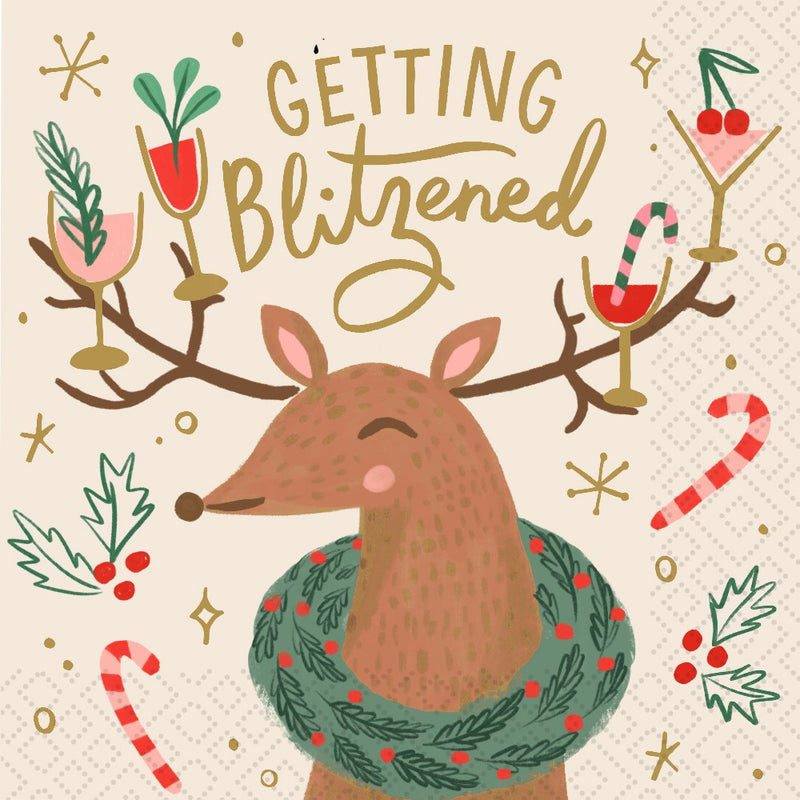 "Getting Blizened" Reindeer Cocktail Napkins | Putti Christmas Entertaining