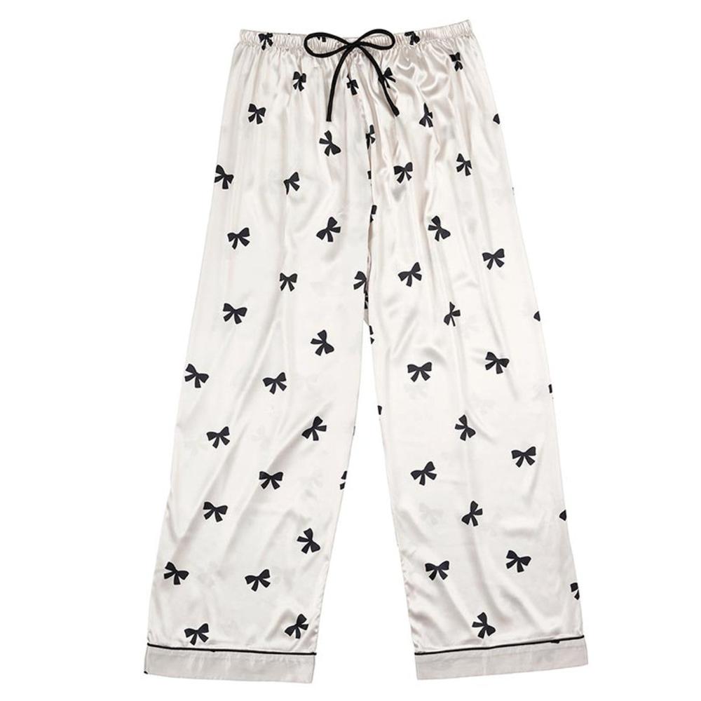 Bella Sleep & Spa Ivory with Black Bows Satin Pajamas | Putti Fine Fashions