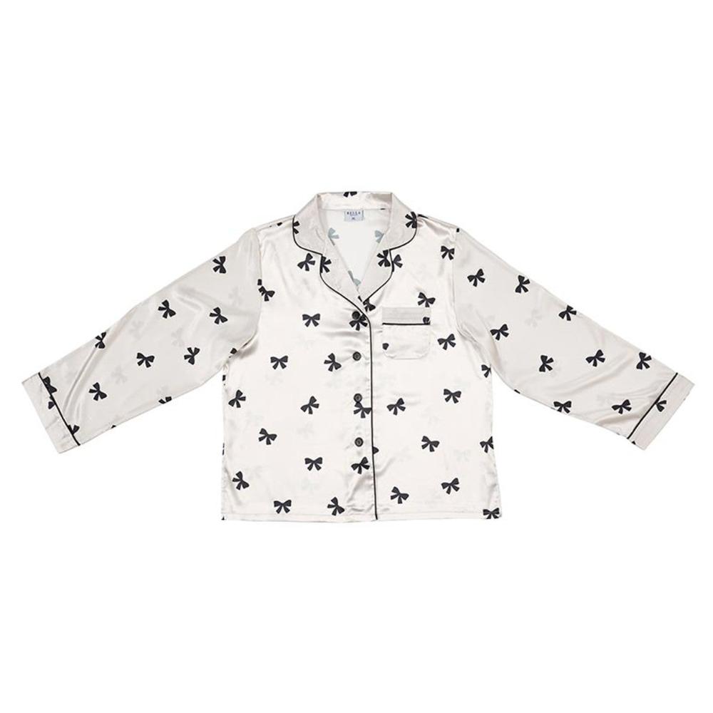 Bella Sleep & Spa Ivory with Black Bows Satin Pajamas | Putti Fine Fashions