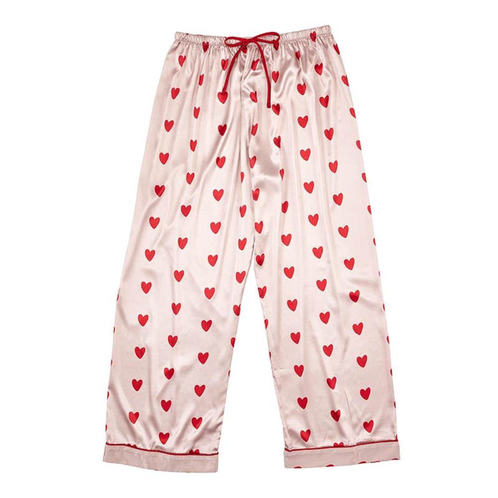 Pink with Red Hearts Satin Pajamas  | Putti Fine Fashions