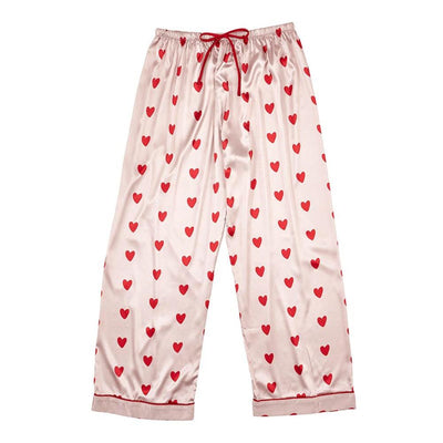 Pink with Red Hearts Satin Pajamas  | Putti Fine Fashions