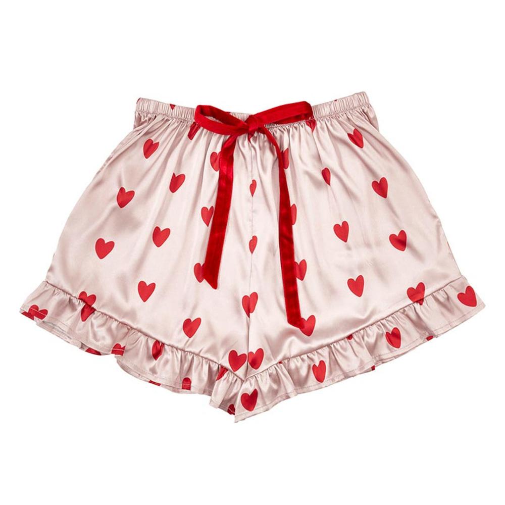 Pink with Red Hearts Cropped PJ Set with Velvet Ties  | Putti Fine Fashions