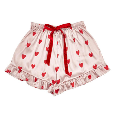Pink with Red Hearts Cropped PJ Set with Velvet Ties  | Putti Fine Fashions