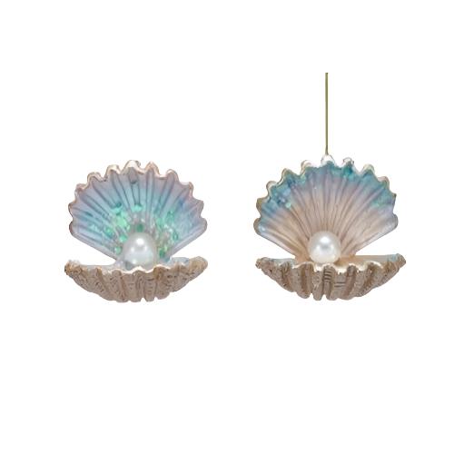 Painted Clam Shell with Pearl Ornament | Putti Christmas Decorations Canada