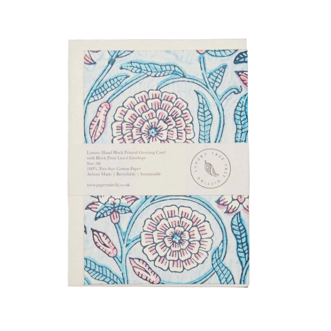 Paper Mirchi - Hand Block Printed Greeting Card - Rajmala Sky | Putti