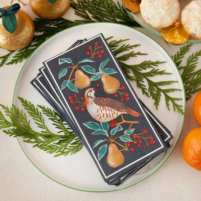 Partridge & Pear Paper Guest Napkins | Putti Christmas Entertaining