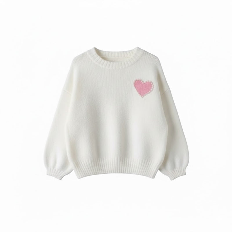 Pearl Heart Sweater - White