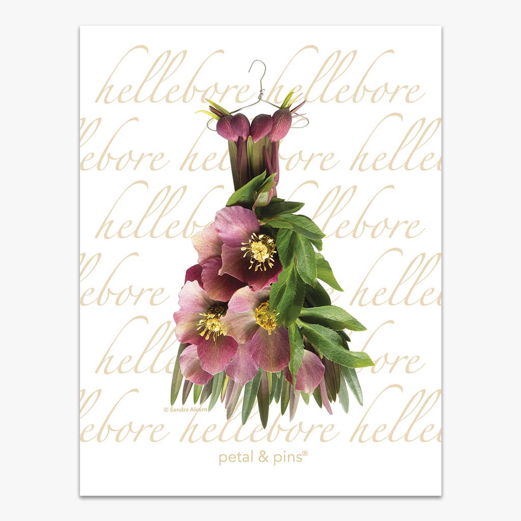 Petal & Pins Linen Tea Towel Crimson Hellebore Design | Putti