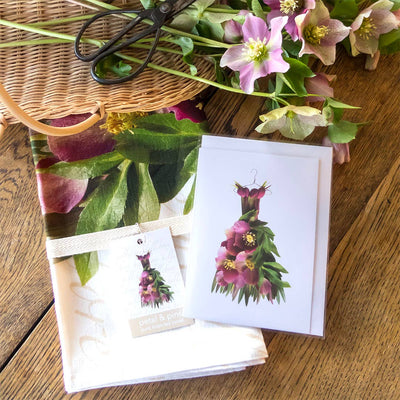 Petal & Pins Linen Tea Towel Crimson Hellebore Design | Putti