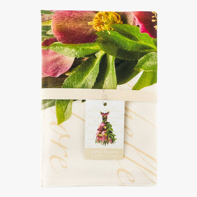 Petal & Pins Linen Tea Towel Crimson Hellebore Design | Putti