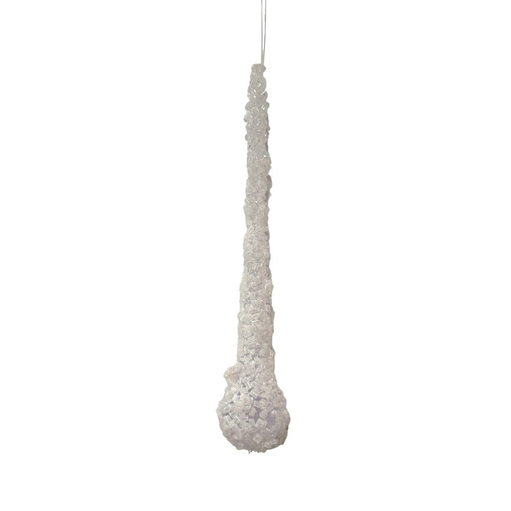 White Ice Beaded Long Drop Ornament | Putti Christmas