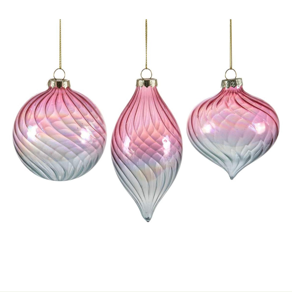 Pink Blue Dip Dye Glass Ornament | Putti Christmas Decorations