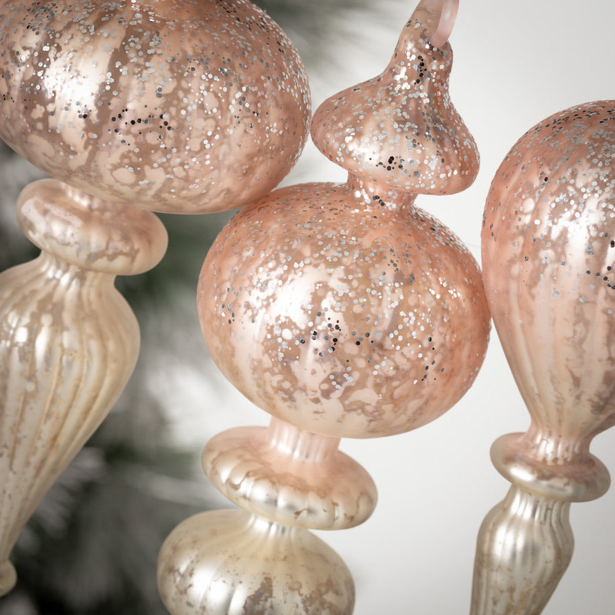 Pink Mercury Glass Finial Ornament  | Putti Christmas Decorations