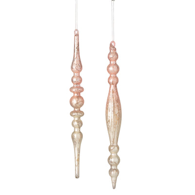 Pink Mercury Glass Slim Finial Ornament  | Putti Christmas Decorations