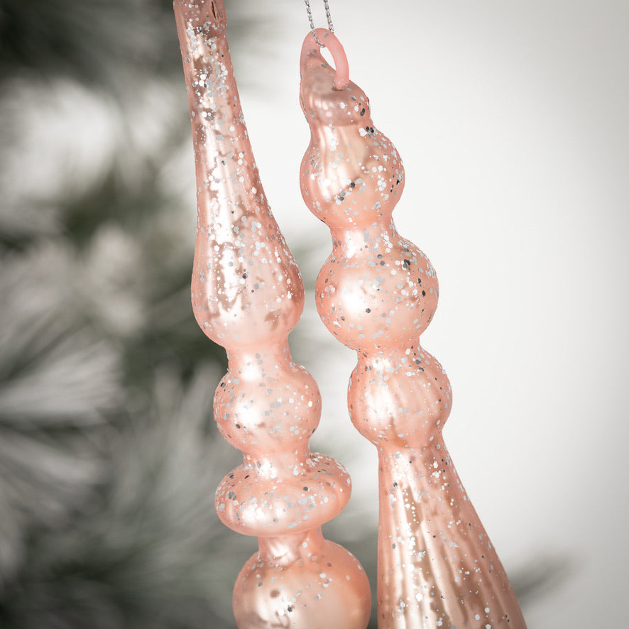 Pink Mercury Glass Slim Finial Ornament  | Putti Christmas Decorations