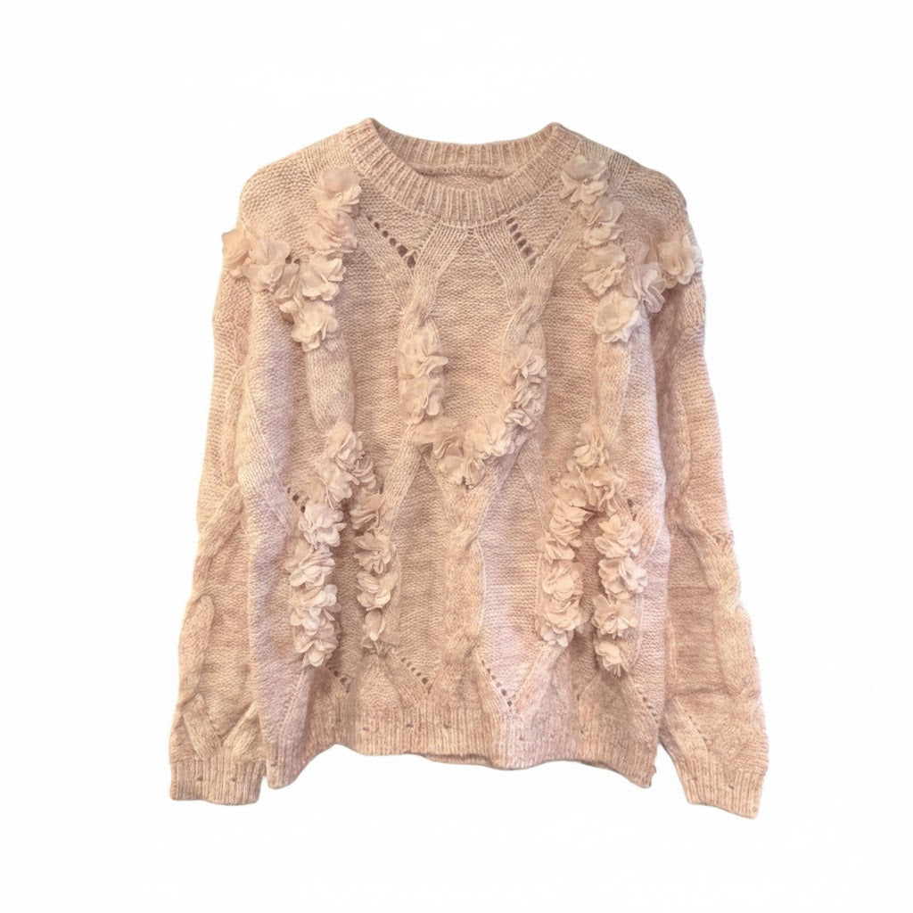 Pink Sweater with Chiffon Flowers | Putti Fine Fashions