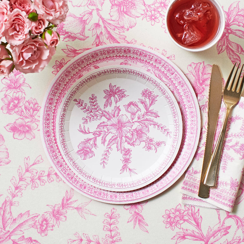 Pink Toile Paper Tablecloth | Putti Party Supplies