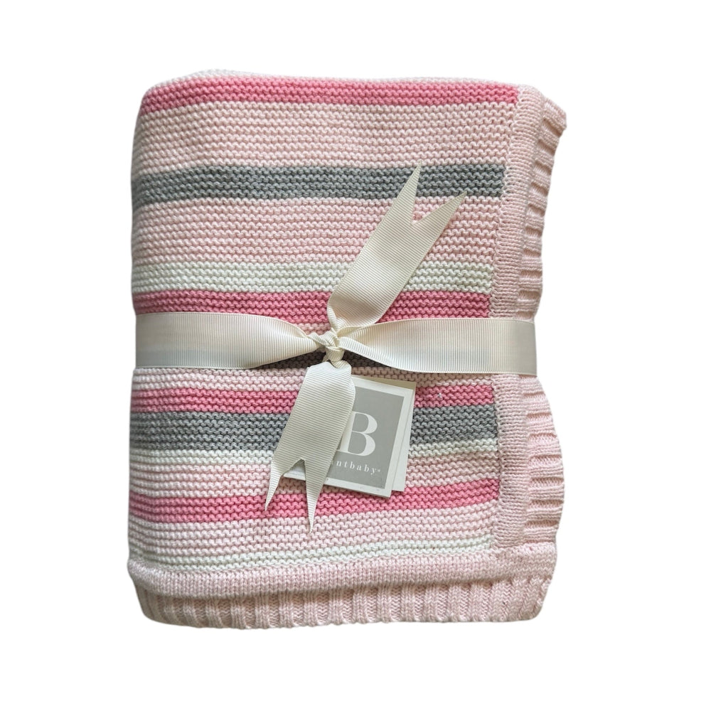 Pink and Grey Stripe Cotton Baby Blanket | Le Petite Putti Canada