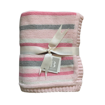 Pink and Grey Stripe Cotton Baby Blanket | Le Petite Putti Canada
