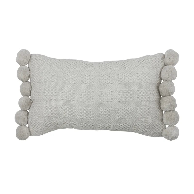 Natural Woven Pom Pom Indoor/Outdoor Pillow