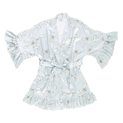 Blue Bow Satin Ruffled Robe | Putti Fine Fashions