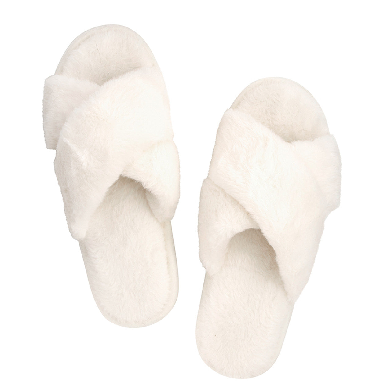 Plush Slippers - Ivory Criss-Cross