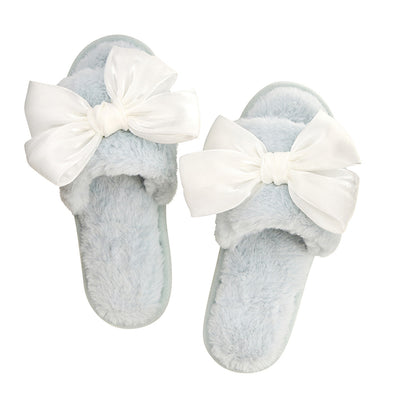 Plush Slippers - White Bow