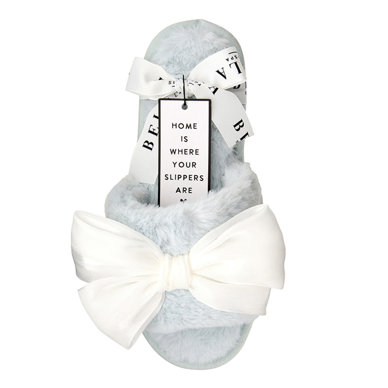 Plush Slippers - White Bow