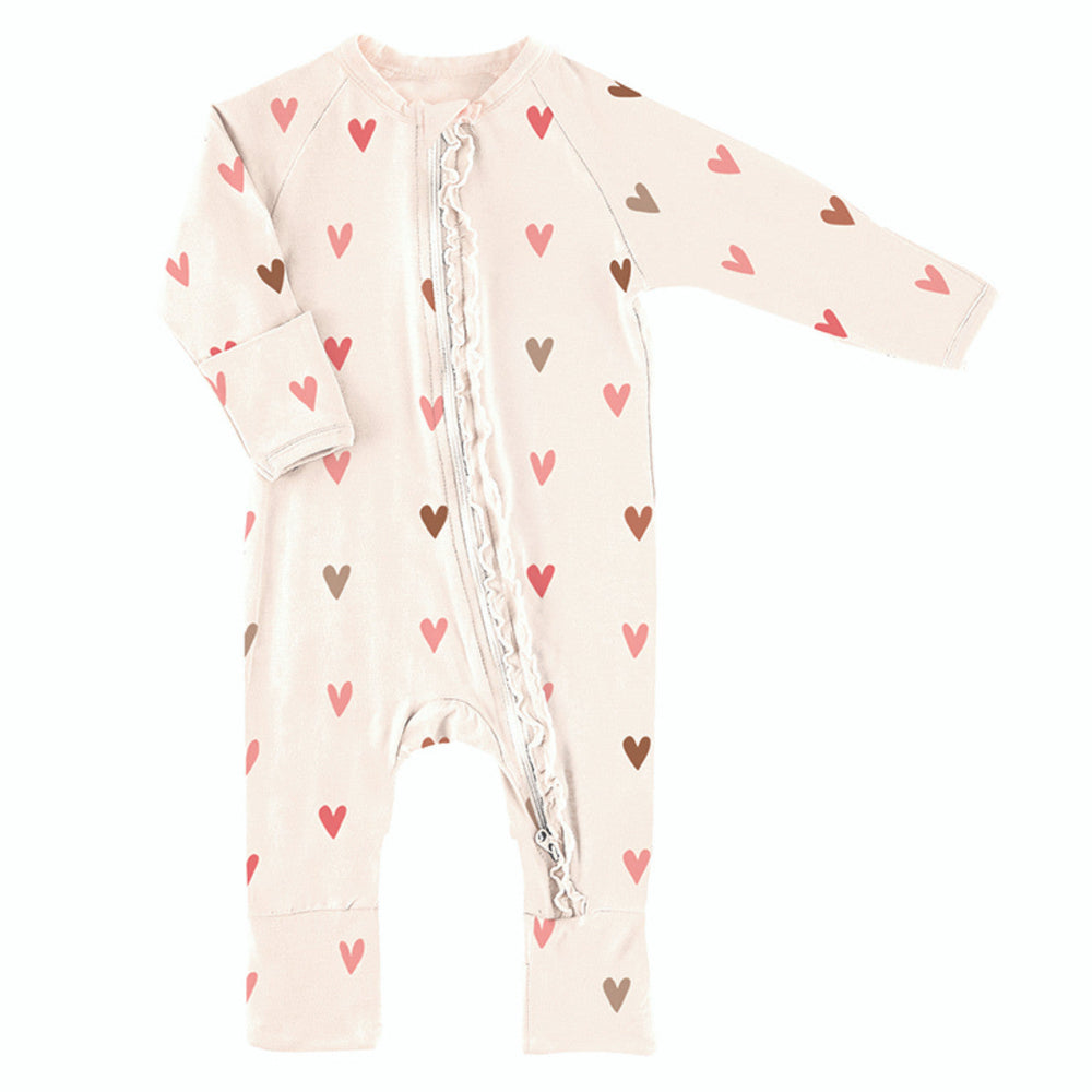 Cozy Romper with Ruffles - Mini Hearts | Le Petite Putti