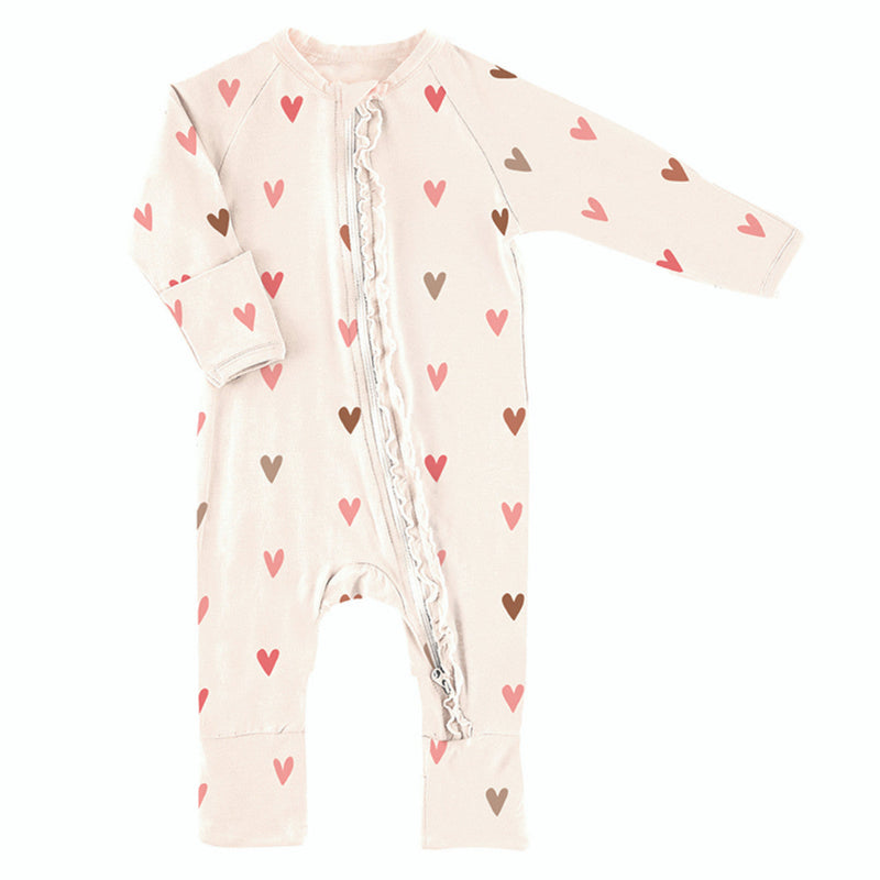 Cozy Romper with Ruffles - Mini Hearts | Le Petite Putti