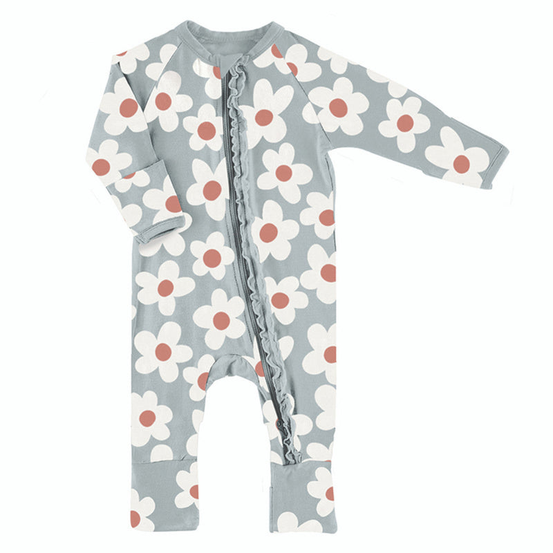Cozy Romper with Ruffles - Blue Floral  | Le Petite Putti