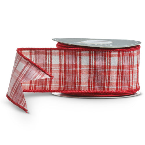 Pink and Red Plaid Wired Ribbon | Putti Christmas Canada