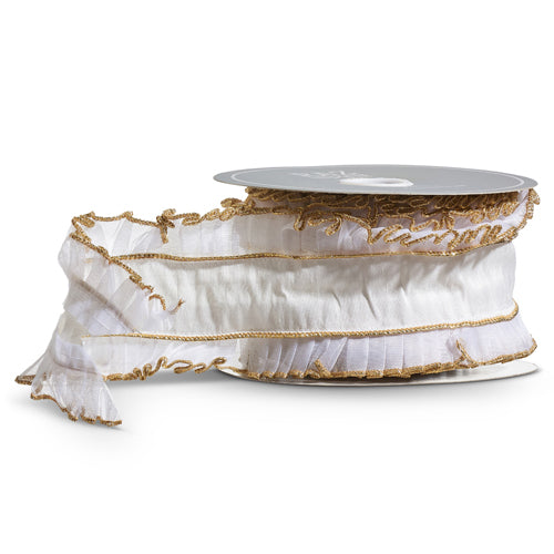 Ruffled Edge Ivory Ribbon  | Putti Christmas Canada