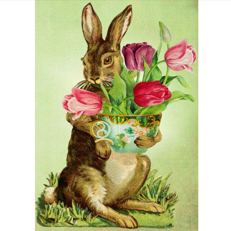 Rabbit with Teacup and Tulips Greeting Card | Putti
