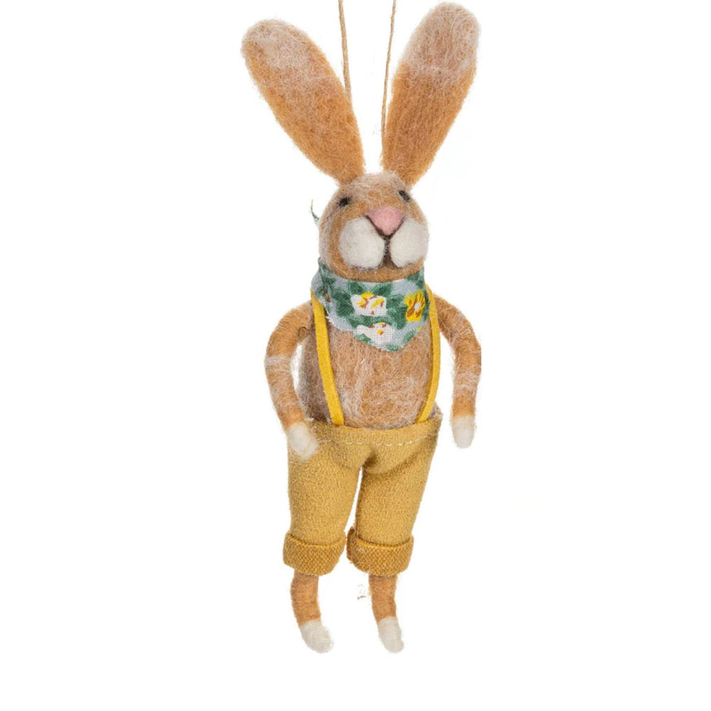 Rabbits in Overalls Felt Ornaments | Putti Fine Furnishings