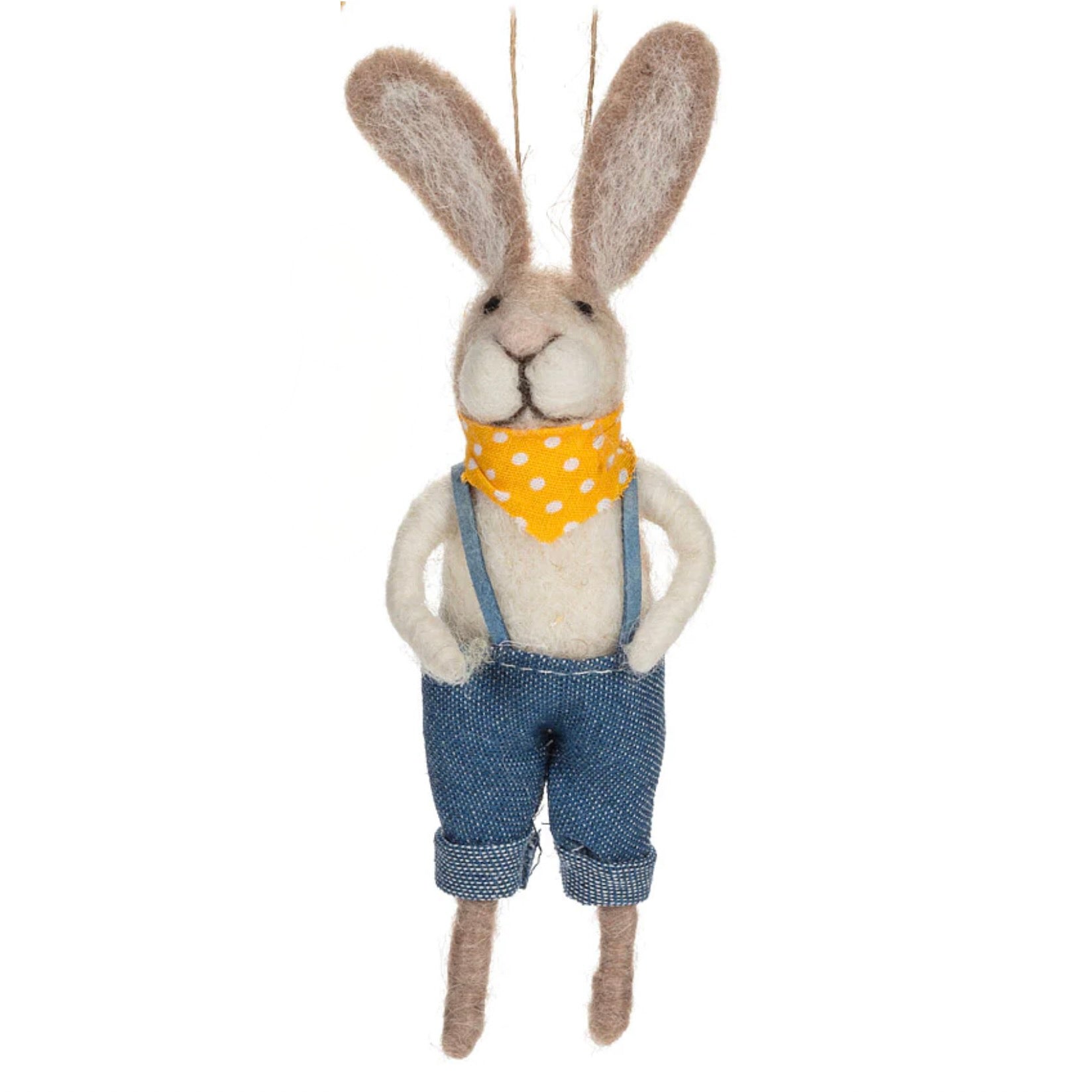 Rabbits in Overalls Felt Ornaments | Putti Fine Furnishings