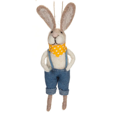 Rabbits in Overalls Felt Ornaments | Putti Fine Furnishings