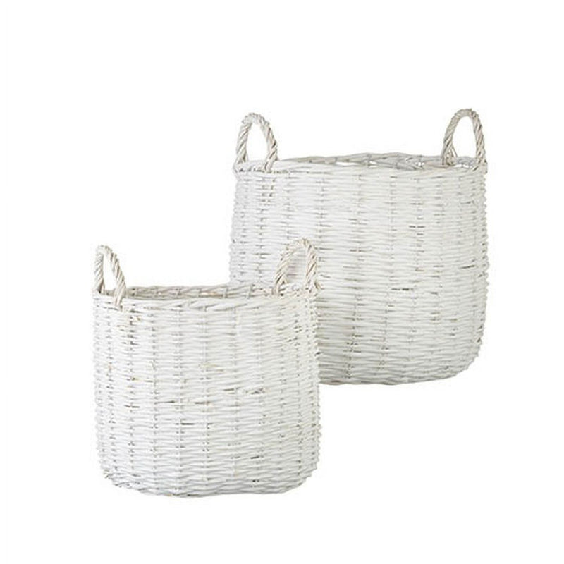 White Wicker Basket with Handles
