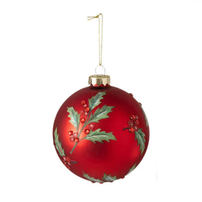 Red Holly Jeweled Glass Ball Ornament | Putti Christmas Decorations