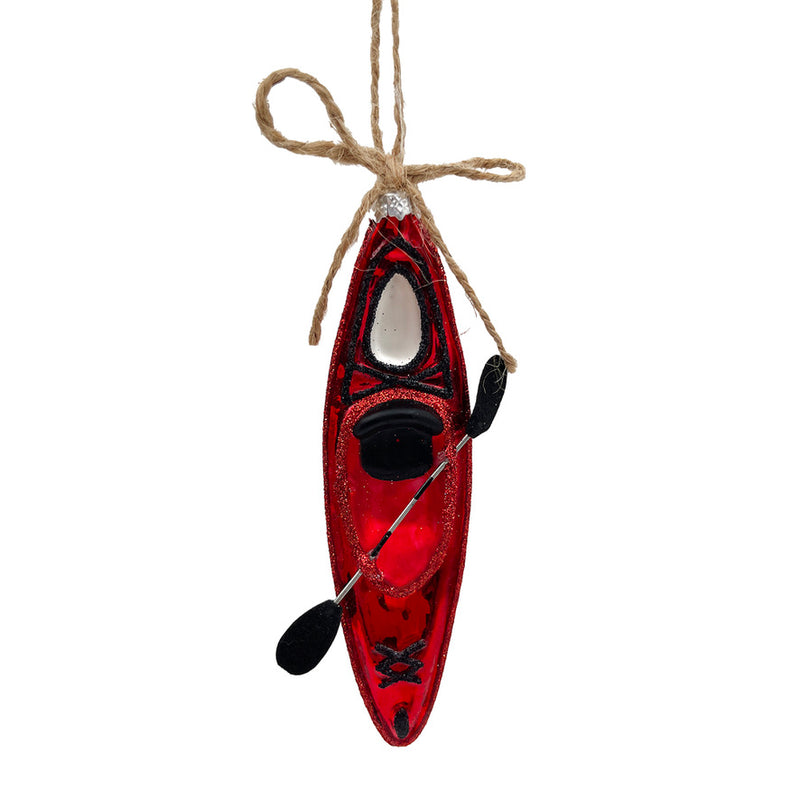 Red Kayak with Paddle Glass Ornament | Putti Christmas Decorations