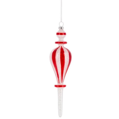 Red & White Peppermint Stripe Finial Ornaments | Putti Christmas Decorations