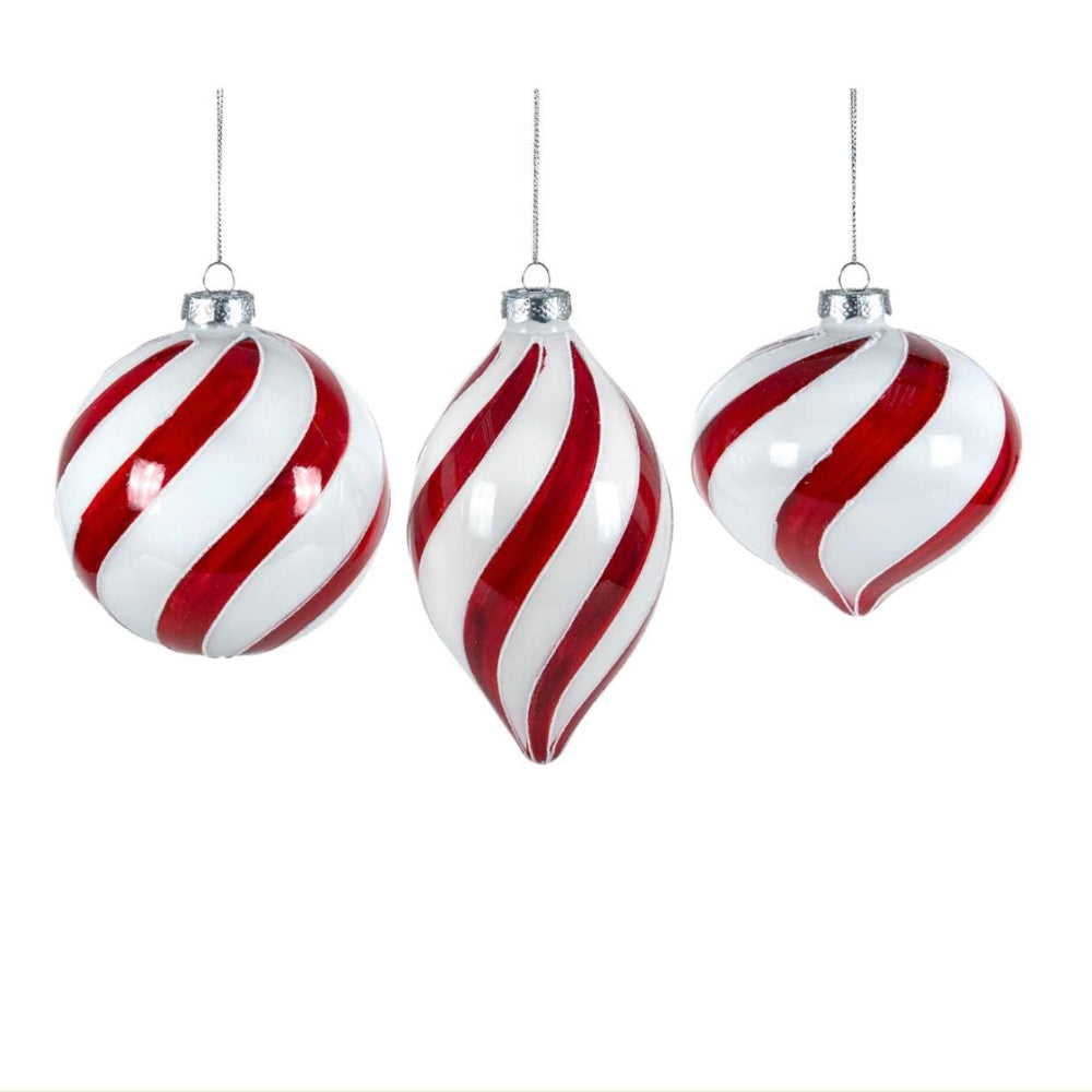 Red and White Swirls Glass Ornament | Putti Christmas Decorations