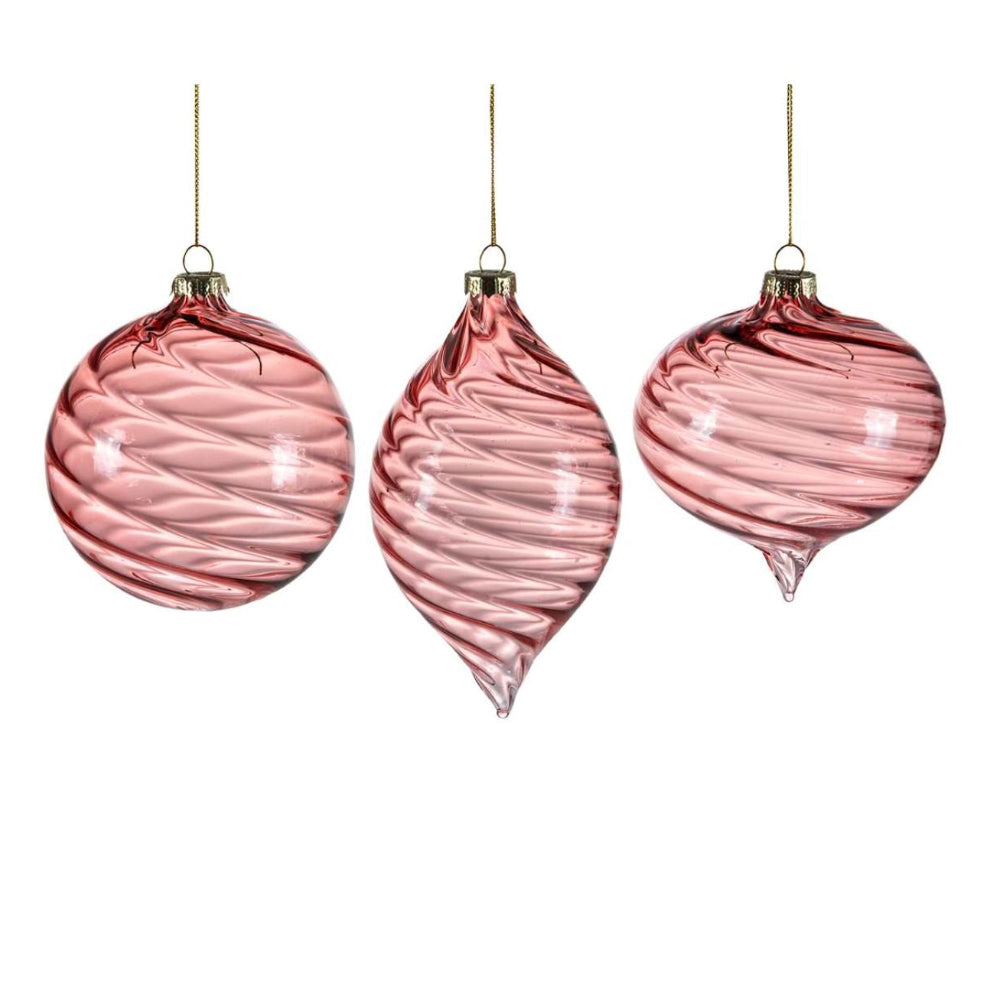 Rose Clear Swirl Glass Ball Ornament | Putti Christmas Decorations