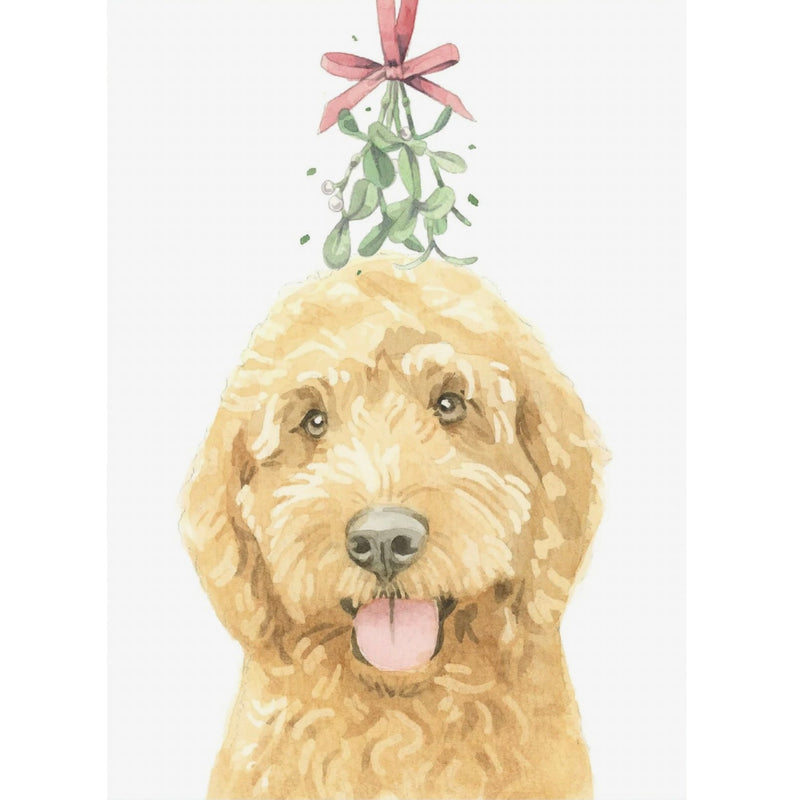 Ruby Cockapoo with Mistletoe Christmas Greeting Card | Putti Christmas
