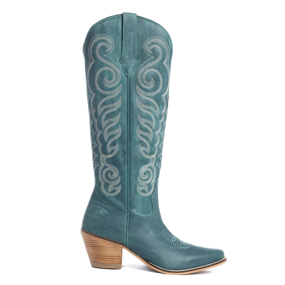 Nalejandra Leather Boots - Turquoise | Putti Fine Fashions