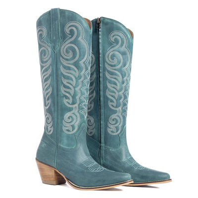 Nalejandra Leather Boots - Turquoise | Putti Fine Fashions