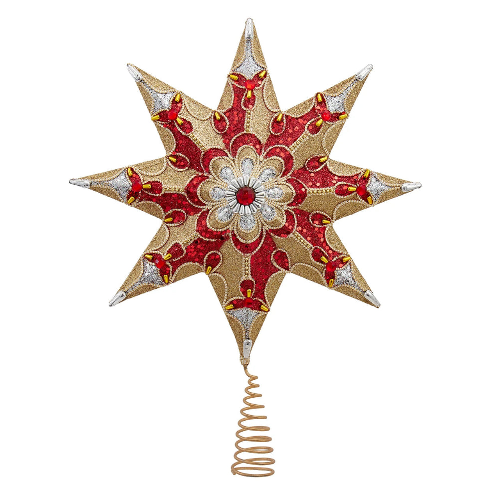 Kurt Adler 8-Point Red, Gold & Silver Tree Top | Putti Christmas Decorations